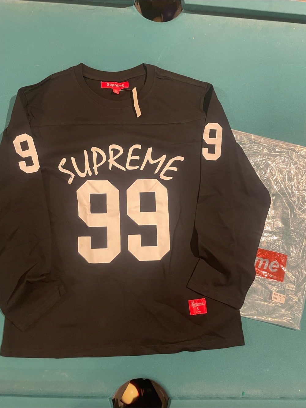 Supreme Black Long Sleeve '99' Graphic Tee with White Print